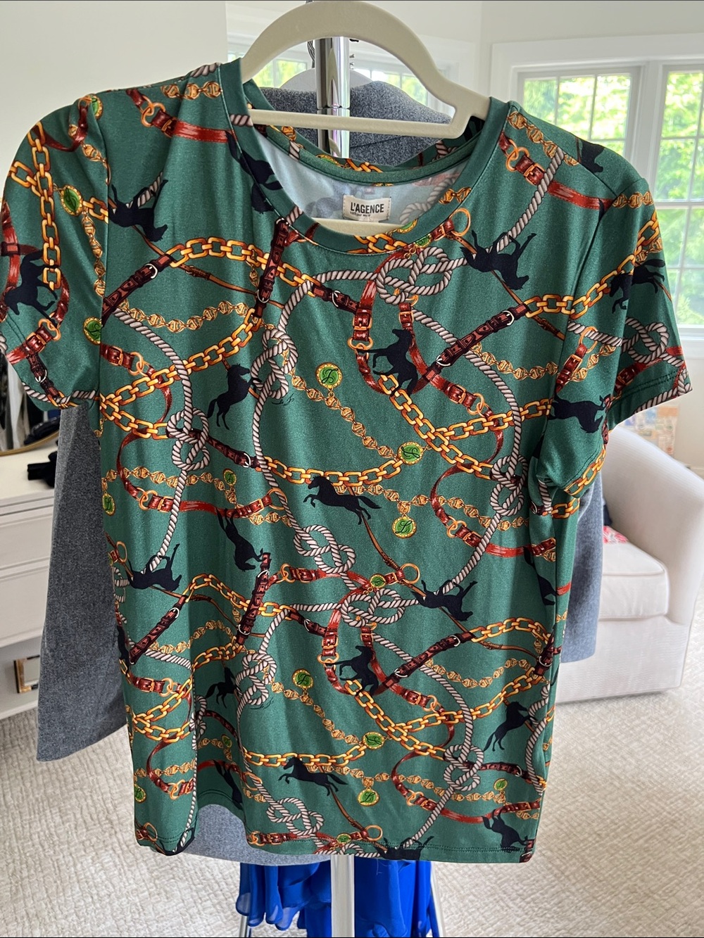 L'AGENCE Kids Green Chain & Rope Print Short Sleeve Tee